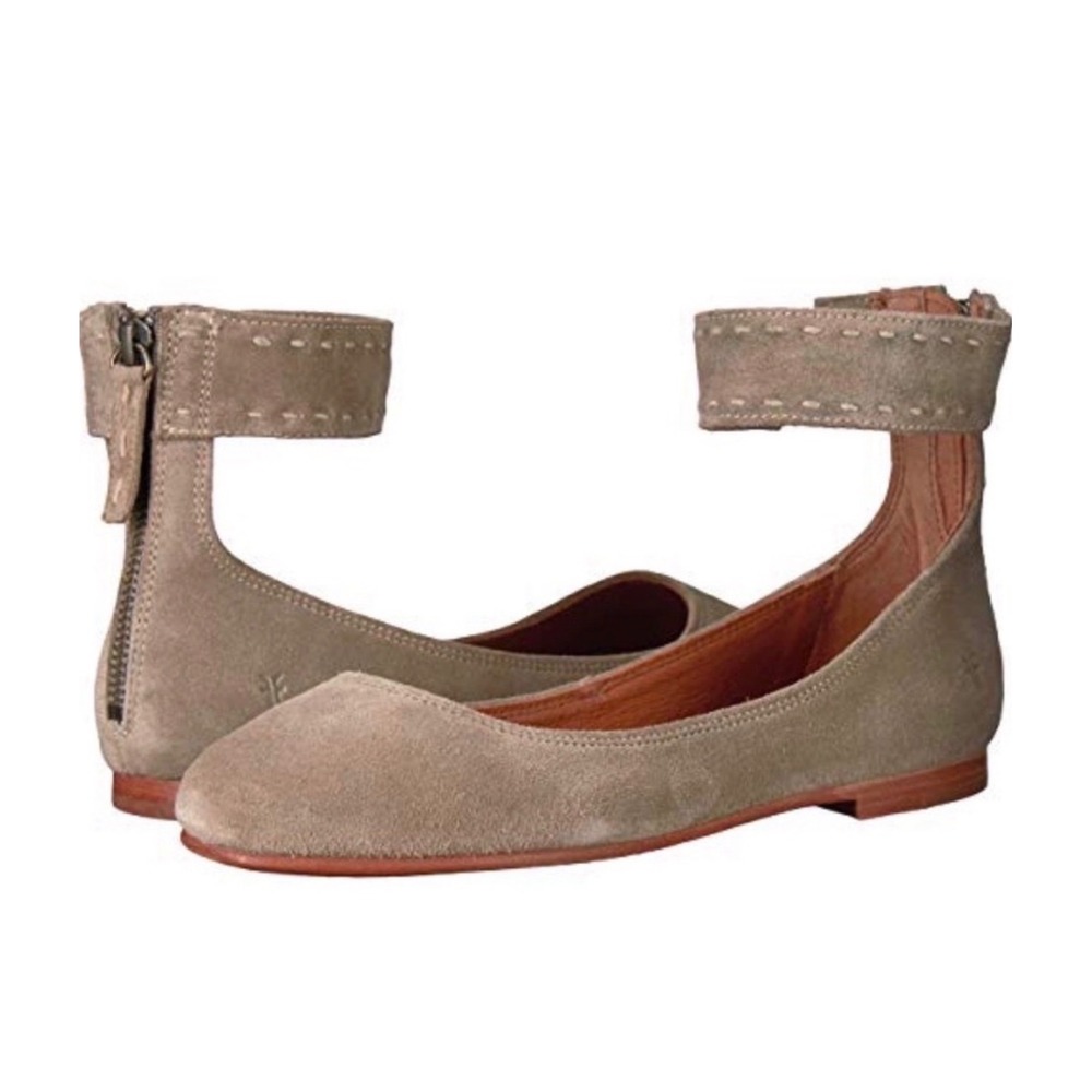 Frye Regina Ankle Strap Ballet Flats Ash Gray Suede 3472131-ASH Womens 9.5 M